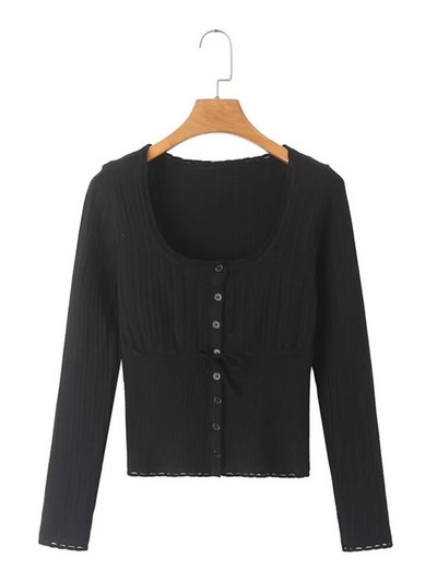 Chu Sau ομορφιά 2023 Γυναικεία μόδα φθινοπώρου Γλυκό τετράγωνο γιακά ελαστική πλεκτή ζακέτα Χαριτωμένα μονόστομα κομψά λεπτά πουλόβερ