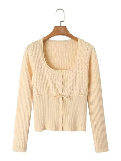 Chu Sau ομορφιά 2023 Γυναικεία μόδα φθινοπώρου Γλυκό τετράγωνο γιακά ελαστική πλεκτή ζακέτα Χαριτωμένα μονόστομα κομψά λεπτά πουλόβερ