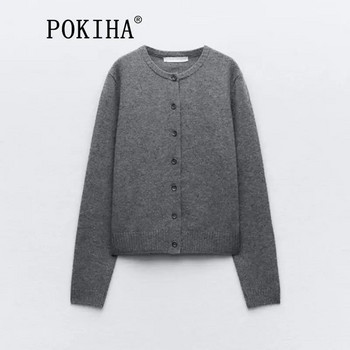 Pokiha Fashion Γυναικεία Νέα Κομψή Μάλλινη Πλεκτή Ζακέτα πουλόβερ Vintage Casual O λαιμό μακρυμάνικο γυναικείο πανωφόρι με κουμπιά Κομψό