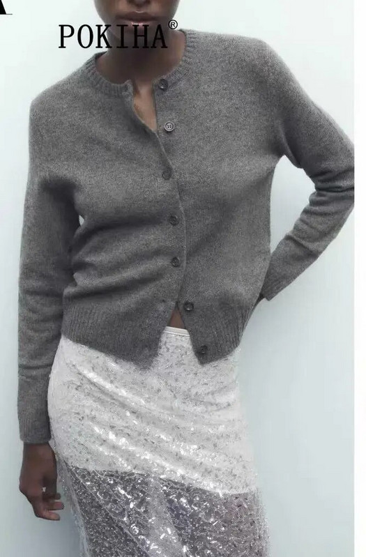 Pokiha Fashion naiste uus elegantne villane kootud kardigan kampsun Vintage vabaaja kaelaga pikkade varrukatega naiste nööbiga ülerõivad šikk