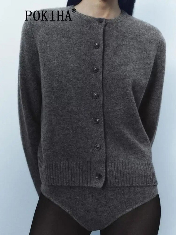 Pokiha Fashion naiste uus elegantne villane kootud kardigan kampsun Vintage vabaaja kaelaga pikkade varrukatega naiste nööbiga ülerõivad šikk