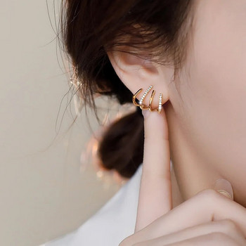 Κορεατικά σκουλαρίκια Γυναικεία Σκουλαρίκια με γάντζο με γάντζο για τα αυτιά με τετράγωνη ρύθμιση Cz χρυσό χρώμα Σκουλαρίκια αυτιών Μόδα κοσμήματα δώρο