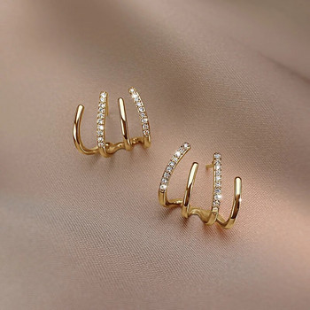 Κορεατικά σκουλαρίκια Γυναικεία Σκουλαρίκια με γάντζο με γάντζο για τα αυτιά με τετράγωνη ρύθμιση Cz χρυσό χρώμα Σκουλαρίκια αυτιών Μόδα κοσμήματα δώρο