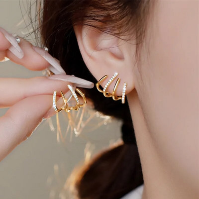 Корейски обеци Claw Ear Hook Clip Обеци за жени Четири зъбци Настройка Cz Златен цвят Обеци за уши Модни бижута Подарък