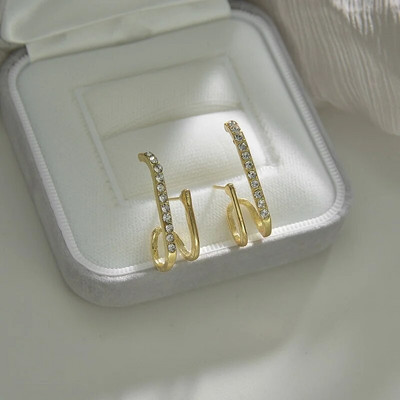 Korejiešu auskaru nags auss āķis klips auskari sievietēm četru dakšu iestatījums Cz zelta krāsas auskari Modes rotaslietas dāvana