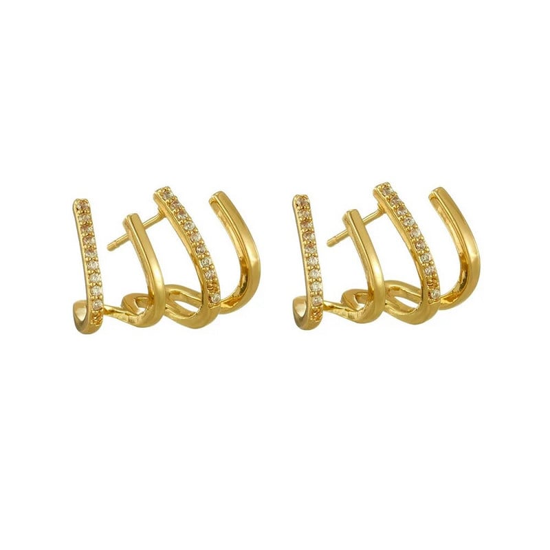 Korejiešu auskaru nags auss āķis klips auskari sievietēm četru dakšu iestatījums Cz zelta krāsas auskari Modes rotaslietas dāvana