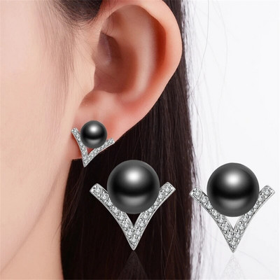 Луксозни креативни V-образни триъгълни обеци с перлени уши за жени Ретро изящни обеци Бижута Pendientes Mujer