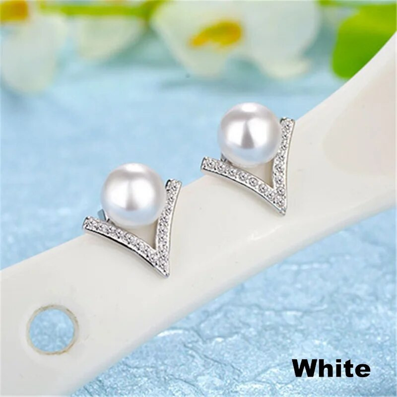 Luksusa radoši V-veida trīsstūra formas pērļu auskari sievietēm Vintage Statement auskari Rotaslietas Pendientes Mujer