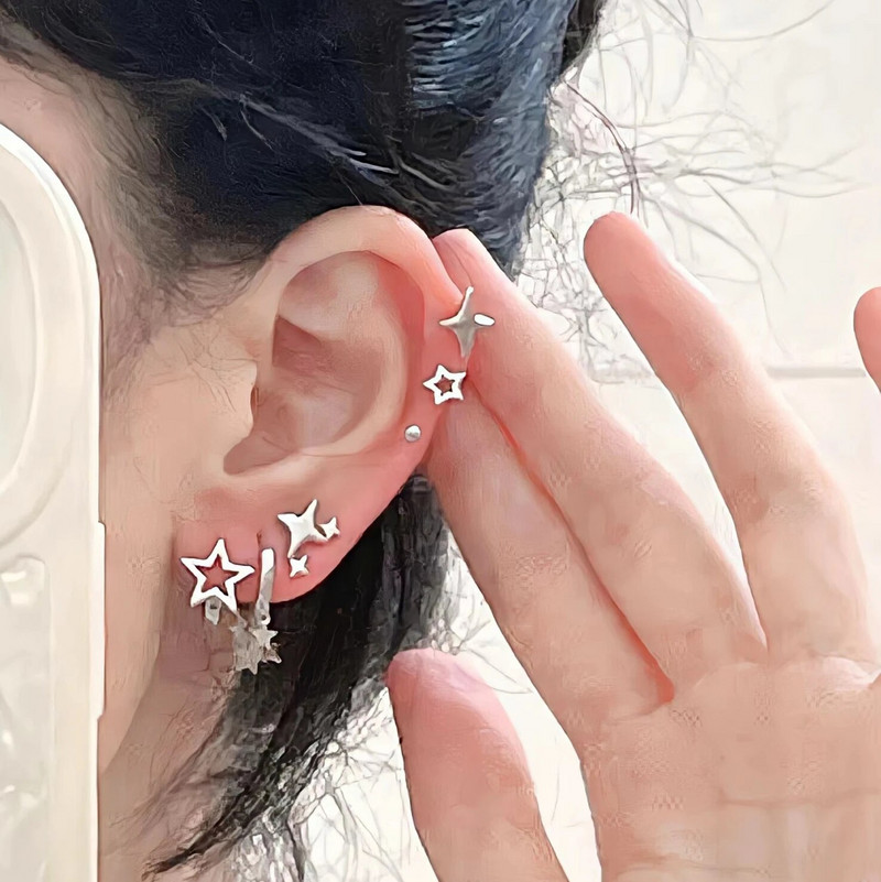 Sweet Cool Y2k Aksesuāri Cute Star Pentagram Stud Stud Auskari Spīdīgs Rhinestone Lucky Star Moon Auskari sievietēm Korejiešu rotaslietas