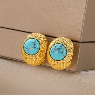 Γυναικεία σκουλαρίκια με κρίκους από φυσική πέτρα Vintage Χρυσό Χρώμα Piercing Κοσμήματα Αισθητικό Δώρο Aretes De Mujer 2023 Νέα Δωρεάν αποστολή