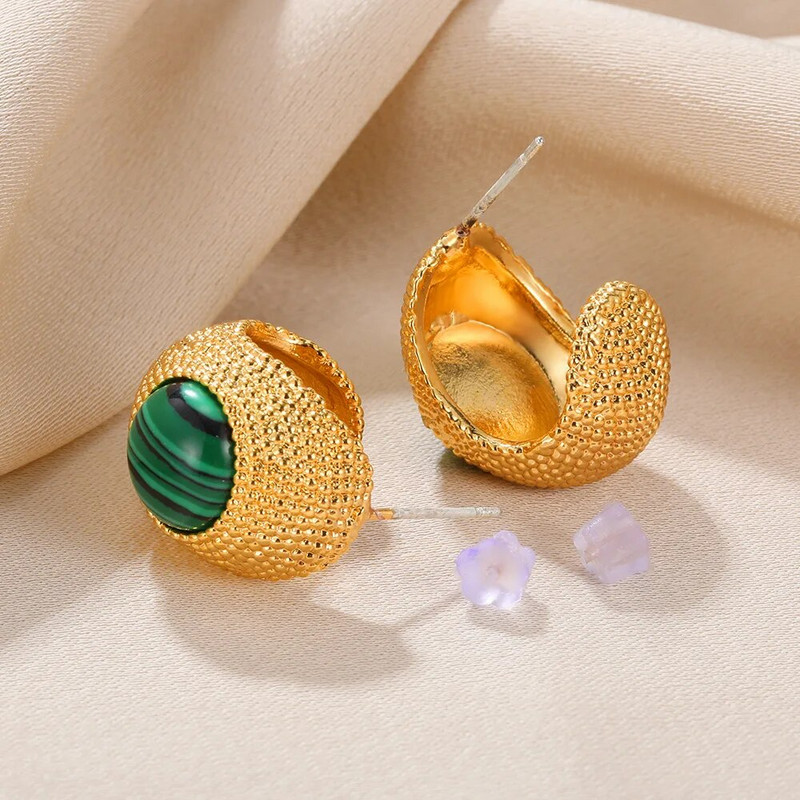 Γυναικεία σκουλαρίκια με κρίκους από φυσική πέτρα Vintage Χρυσό Χρώμα Piercing Κοσμήματα Αισθητικό Δώρο Aretes De Mujer 2023 Νέα Δωρεάν αποστολή