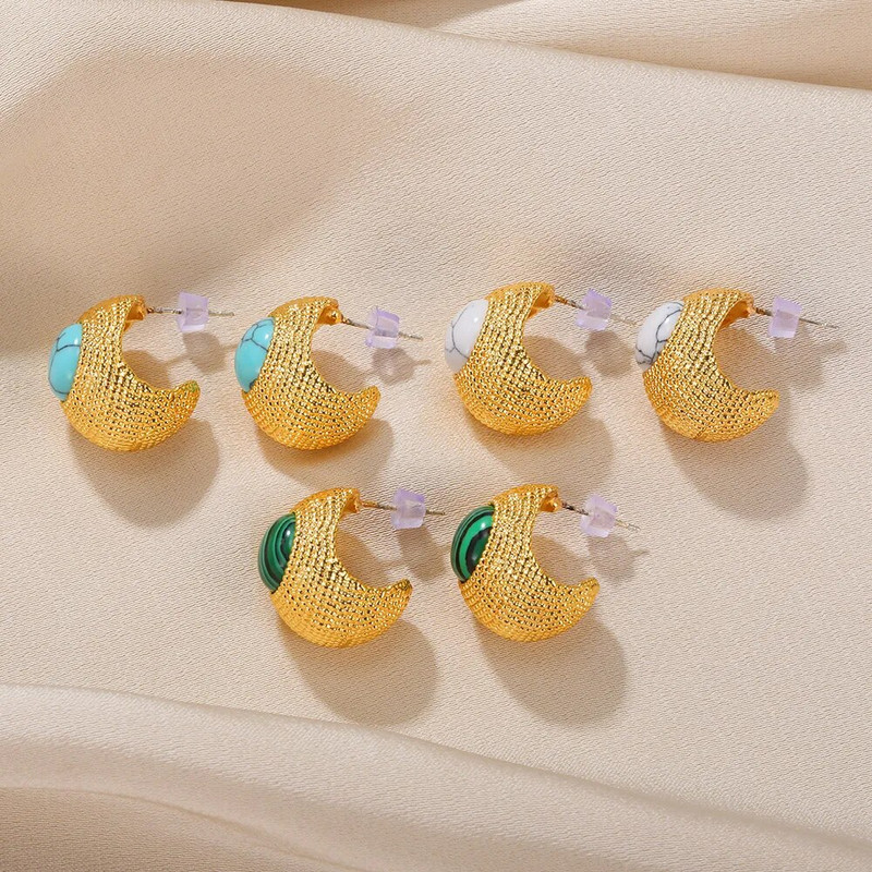 Γυναικεία σκουλαρίκια με κρίκους από φυσική πέτρα Vintage Χρυσό Χρώμα Piercing Κοσμήματα Αισθητικό Δώρο Aretes De Mujer 2023 Νέα Δωρεάν αποστολή