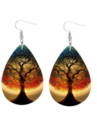 1 Pāris Bohēmijas modes stila PU ādas pilienu auskari ar lielu koku apdruku Vīriešu un sieviešu ikdienas valkāšanai ausu rotaslietas Radoša persona