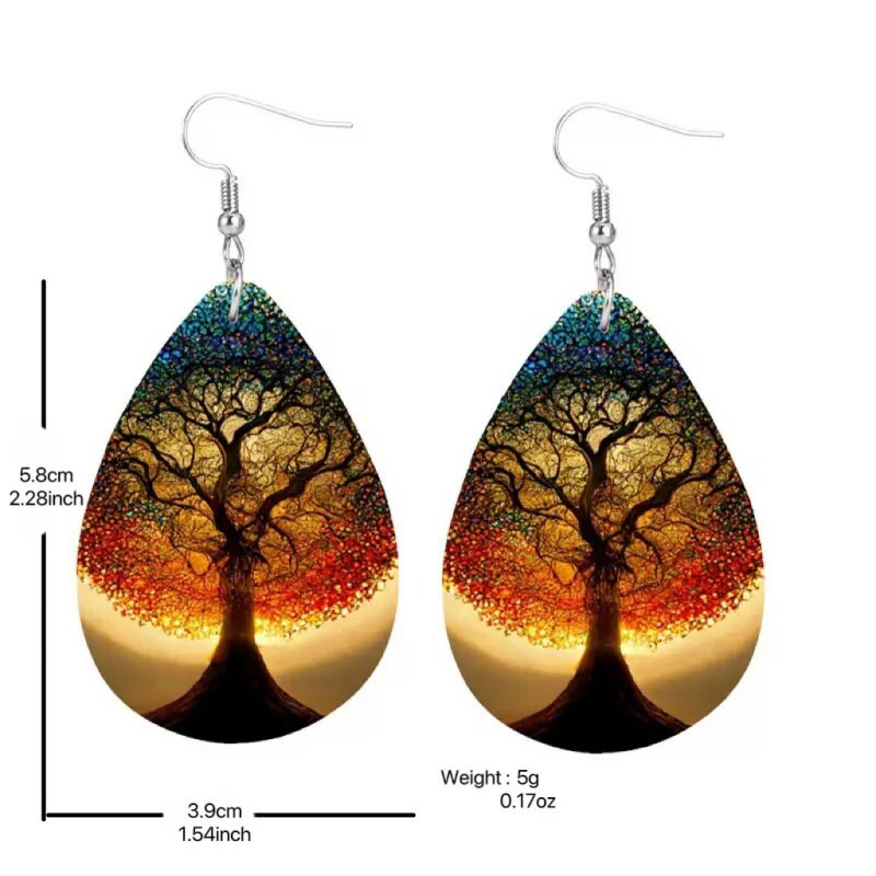 1 Pāris Bohēmijas modes stila PU ādas pilienu auskari ar lielu koku apdruku Vīriešu un sieviešu ikdienas valkāšanai ausu rotaslietas Radoša persona