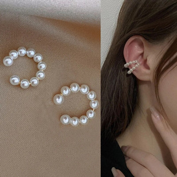 Елегантни прости обеци за ухо с имитация на перли Фалшиви обеци с клипс за пиърсинг за жени Модни корейски сладки сватбени обеци Бижута