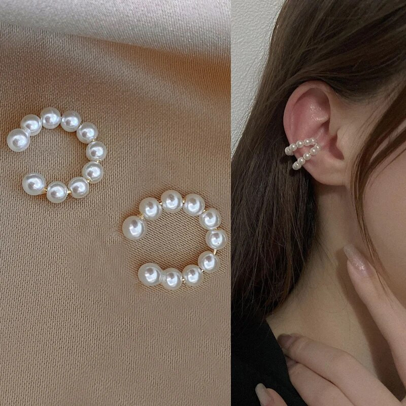 Elegant, simplu, imitație de perle, manșetă pentru ureche, piercing fals, cercei cu clip pentru femei, bijuterii de modă coreeană dulci pentru nuntă