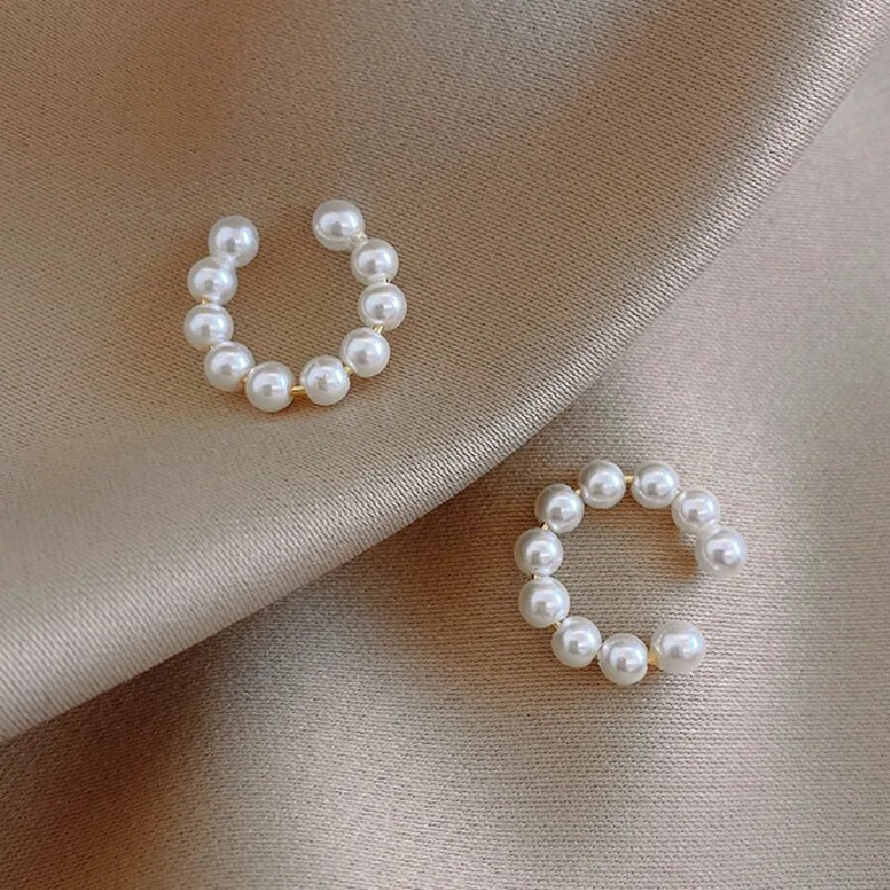 Elegant, simplu, imitație de perle, manșetă pentru ureche, piercing fals, cercei cu clip pentru femei, bijuterii de modă coreeană dulci pentru nuntă