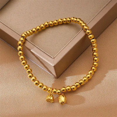 Jauna dizaina zelta lotosa sēklu kulons nerūsējošā tērauda rokassprādzes sievietēm vintage stila sieviešu elastīgās krelles plaukstas ķēdes rotaslietas