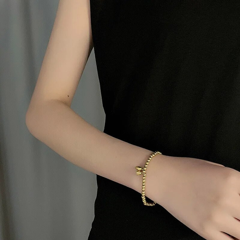 Jauna dizaina zelta lotosa sēklu kulons nerūsējošā tērauda rokassprādzes sievietēm vintage stila sieviešu elastīgās krelles plaukstas ķēdes rotaslietas