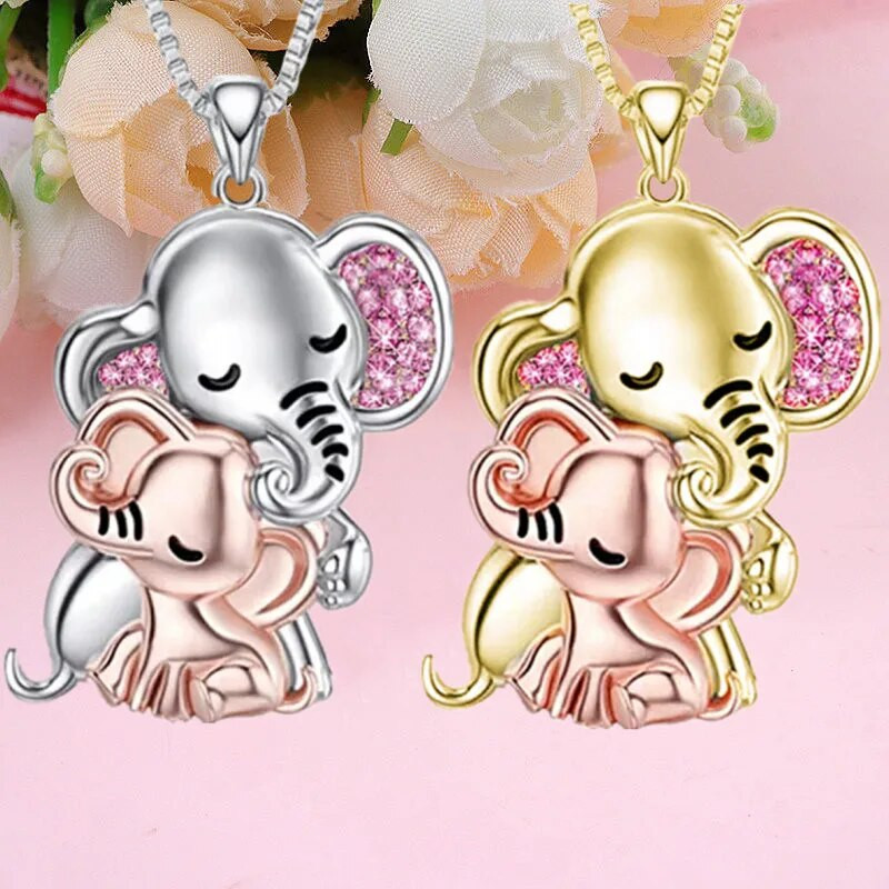 Fashion Mother Child Κολιέ με ελέφαντα Δίχρωμο κολιέ αρραβώνων με κρεμαστό ελέφαντα για γυναίκες Ζωικά κοσμήματα δώρο επετείου