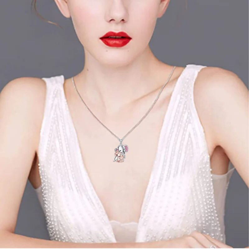 Fashion Mother Child Κολιέ με ελέφαντα Δίχρωμο κολιέ αρραβώνων με κρεμαστό ελέφαντα για γυναίκες Ζωικά κοσμήματα δώρο επετείου