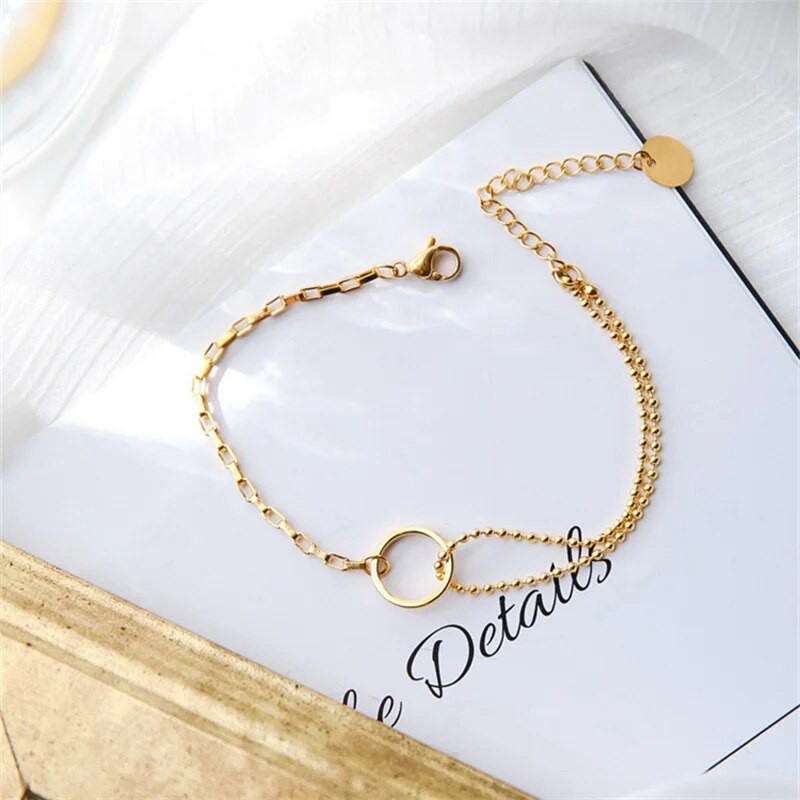 Nerūsējošā tērauda šarms, apaļas krelles, ķēdes rokassprādze, dubultā posma slāņojums, regulējams mamma sieviešu rotaslietas dāvanas bezmaksas piegāde