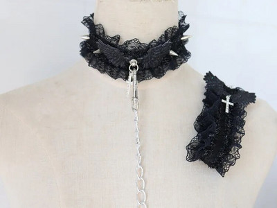 Gothic panku mežģīņu Heart Choker kaklarota sievietēm, meitenēm, kniedes eņģelis, spārna apkakle, kaklarota roka rotaslietas dāvanas ballīšu kaklarota