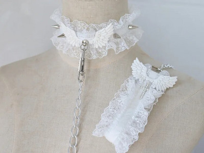 Gothic panku mežģīņu Heart Choker kaklarota sievietēm, meitenēm, kniedes eņģelis, spārna apkakle, kaklarota roka rotaslietas dāvanas ballīšu kaklarota