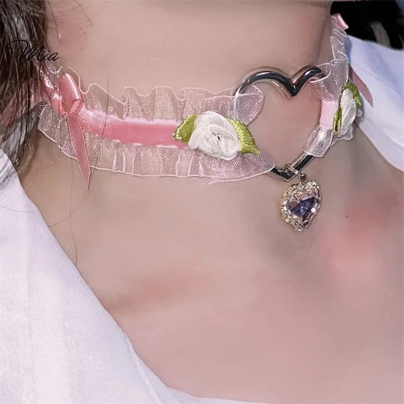 Gothic panku mežģīņu Heart Choker kaklarota sievietēm, meitenēm, kniedes eņģelis, spārna apkakle, kaklarota roka rotaslietas dāvanas ballīšu kaklarota