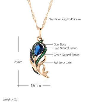 Κρεμαστό κολιέ Kinel Hot Blue Φυσικό Ζιργκόν Γυναικείο 585 Ροζ χρυσό και μαύρο επιμετάλλωτο Vintage Crystal Leaf Καθημερινά Εκλεκτά κοσμήματα