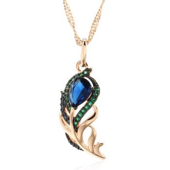 Κρεμαστό κολιέ Kinel Hot Blue Φυσικό Ζιργκόν Γυναικείο 585 Ροζ χρυσό και μαύρο επιμετάλλωτο Vintage Crystal Leaf Καθημερινά Εκλεκτά κοσμήματα