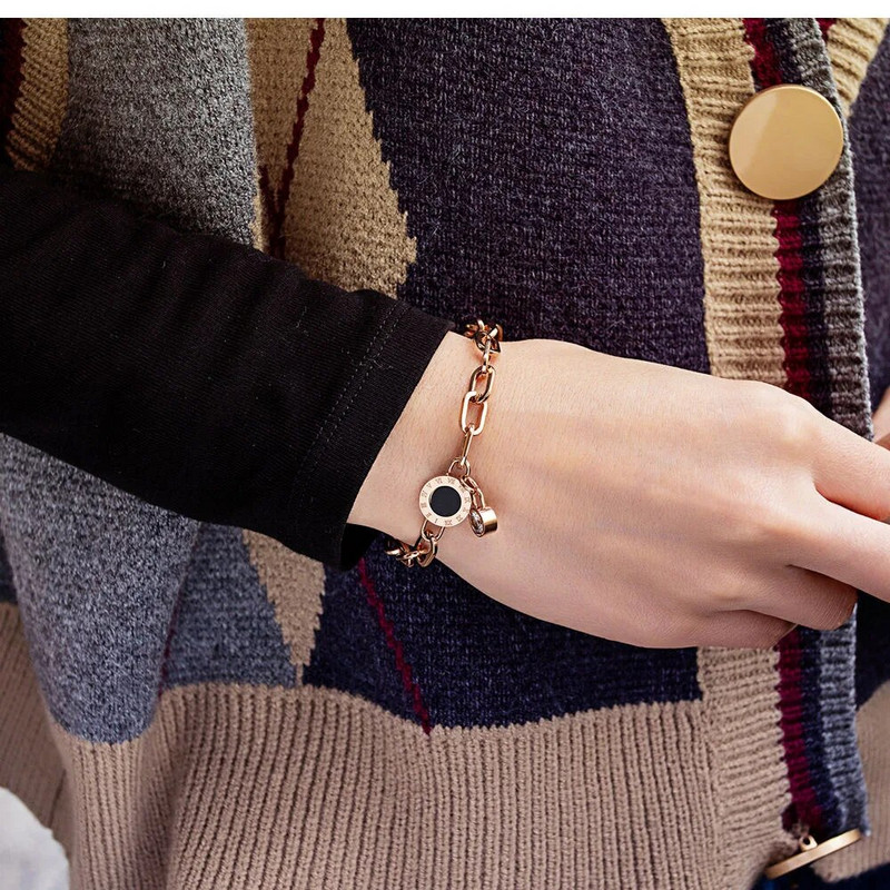 2023 Νέα μόδα κοσμήματα από ανοξείδωτο ατσάλι πολυτελείας Μαύρο κέλυφος στρογγυλά βραχιόλια γούρι με ζιργκόν με χοντρή αλυσίδα για γυναίκες