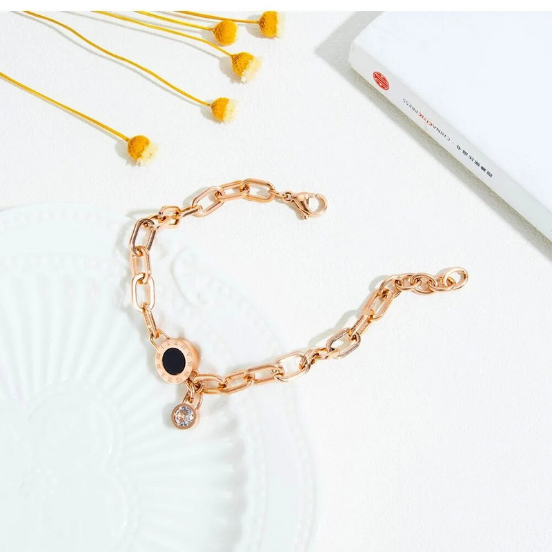 2023 Νέα μόδα κοσμήματα από ανοξείδωτο ατσάλι πολυτελείας Μαύρο κέλυφος στρογγυλά βραχιόλια γούρι με ζιργκόν με χοντρή αλυσίδα για γυναίκες