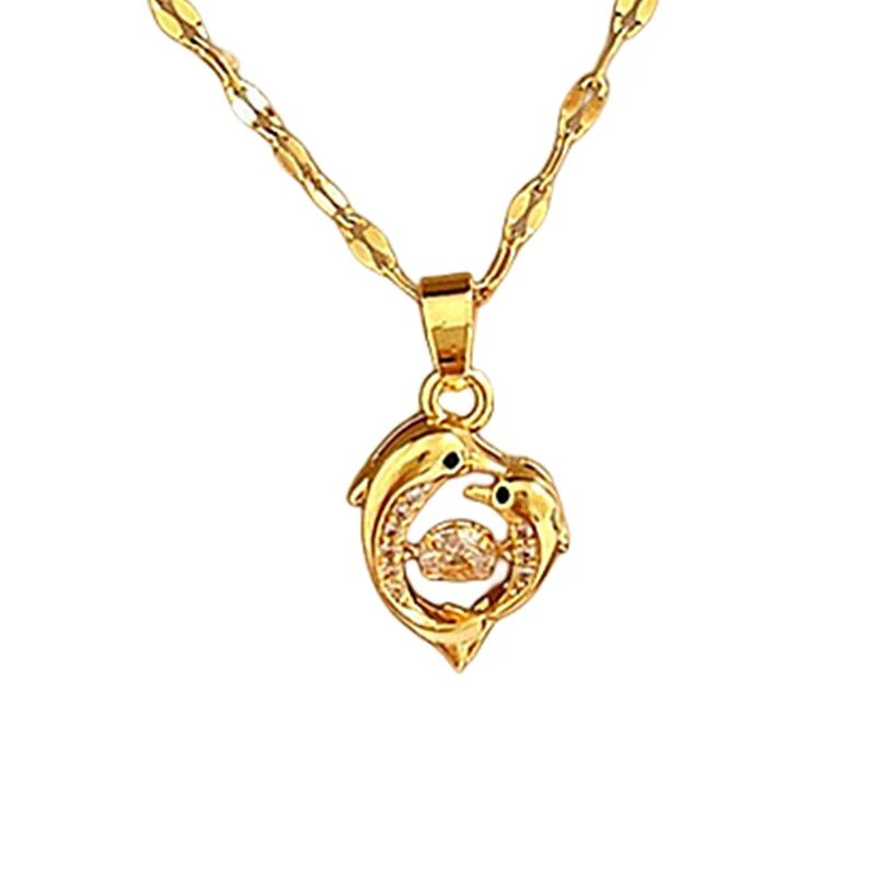 Modna ženska ogrlica sa slatkim životinjskim srcem i dupinom od cirkona, ogrlica s bakrenim lancem, zaručničke ogrlice za žene, životinjski nakit, poklon