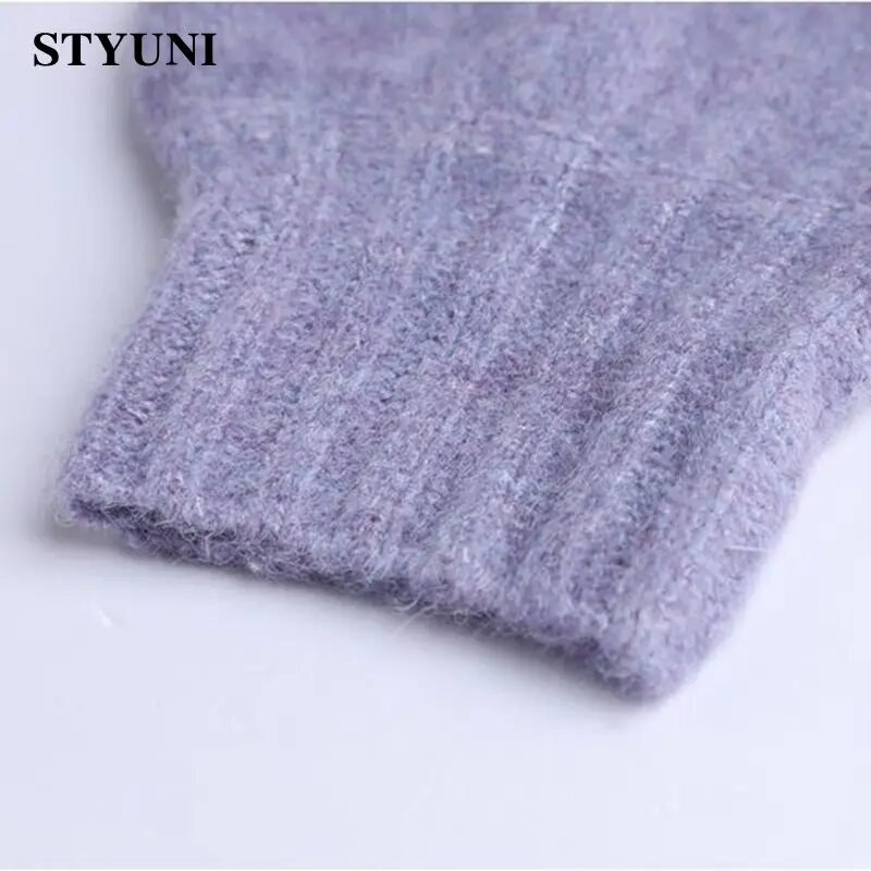 Violetinės aplikacijos Minkštas akrilas megztas moteriškas megztinis megztinis Chic korėjietiškas mados trumpas švarkas paltas megztinis liemenė dviejų dalių rinkinys