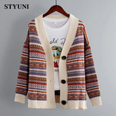 Csíkos rácsos vintage puha bő kötött női pulóver kardigán hosszú ujjú koreai divatos női kabát kabát kardigánok 2022