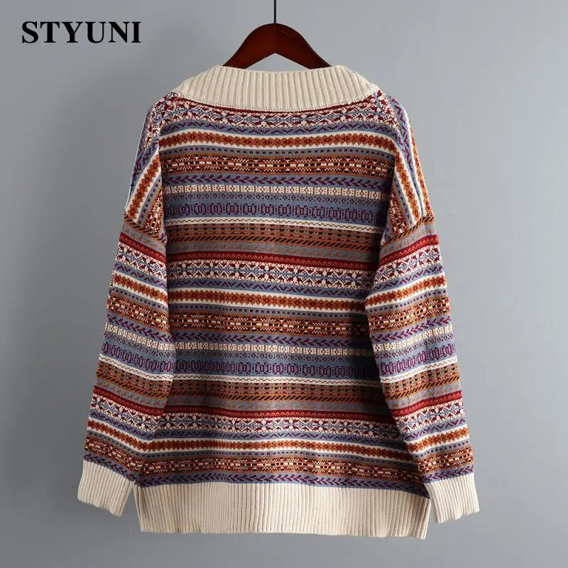 Csíkos rácsos vintage puha bő kötött női pulóver kardigán hosszú ujjú koreai divatos női kabát kabát kardigánok 2022