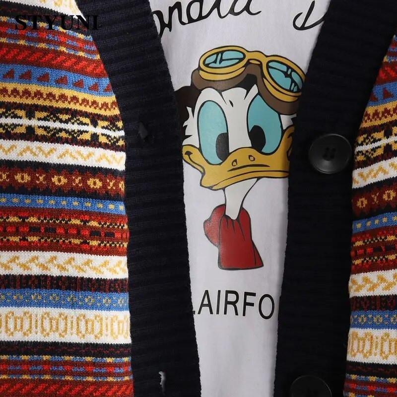 Csíkos rácsos vintage puha bő kötött női pulóver kardigán hosszú ujjú koreai divatos női kabát kabát kardigánok 2022