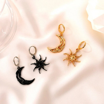 Vintage Classic Sun Moon Earrings Women Dangle Earrings Asymmetric Earrings of Star and Moon Γυναικεία Κορεάτικα κοσμήματα
