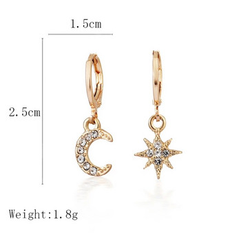 Vintage Classic Sun Moon Earrings Women Dangle Earrings Asymmetric Earrings of Star and Moon Γυναικεία Κορεάτικα κοσμήματα