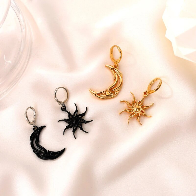 Vintage klasszikus Sun Moon fülbevaló női lógó fülbevaló aszimmetrikus fülbevaló csillag és hold női koreai ékszerek