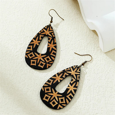 Vintage γεωμετρικός κύκλος Ξύλινα σκουλαρίκια σταγόνας για γυναίκες Bohemian Ethnic Wood Dangle Statement Σκουλαρίκια Κοσμήματα 2023 Νέο