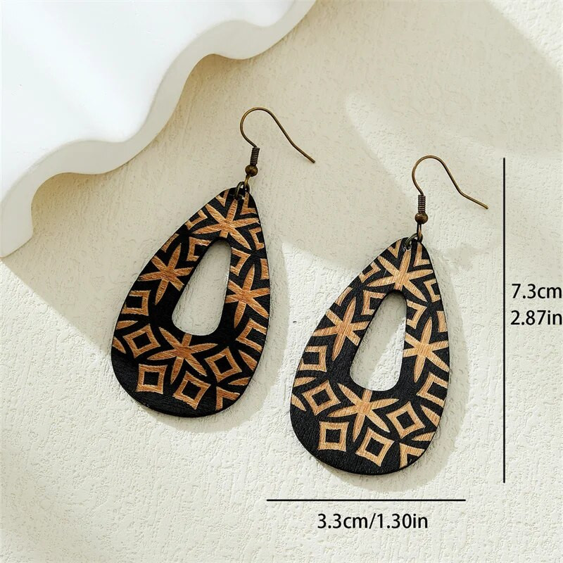 Vintage γεωμετρικός κύκλος Ξύλινα σκουλαρίκια σταγόνας για γυναίκες Bohemian Ethnic Wood Dangle Statement Σκουλαρίκια Κοσμήματα 2023 Νέο