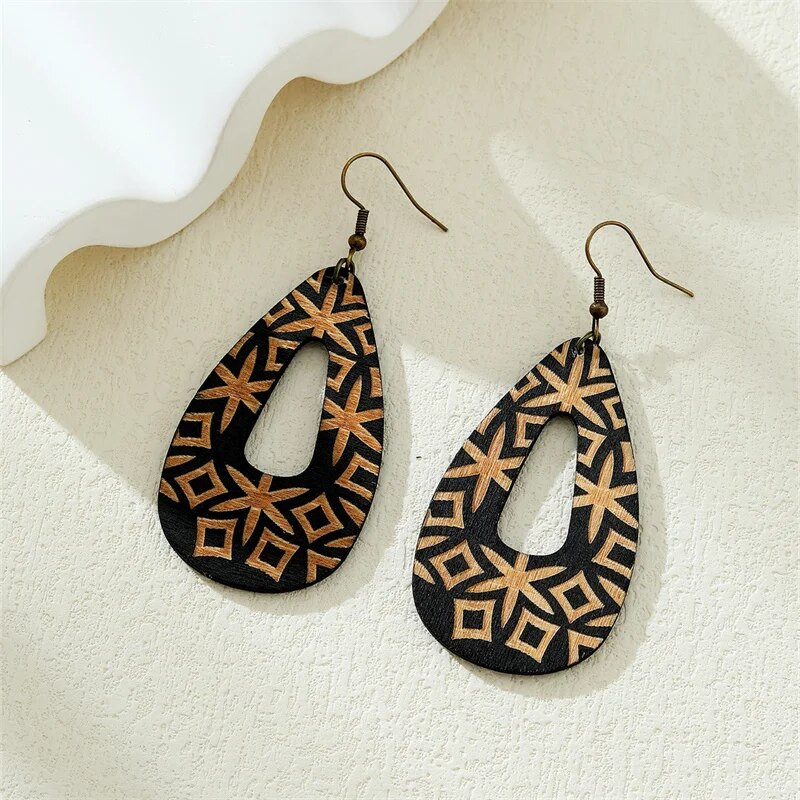 Vintage γεωμετρικός κύκλος Ξύλινα σκουλαρίκια σταγόνας για γυναίκες Bohemian Ethnic Wood Dangle Statement Σκουλαρίκια Κοσμήματα 2023 Νέο