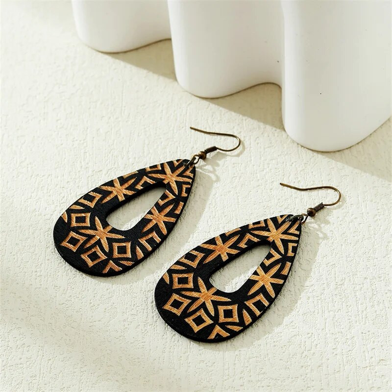 Vintage γεωμετρικός κύκλος Ξύλινα σκουλαρίκια σταγόνας για γυναίκες Bohemian Ethnic Wood Dangle Statement Σκουλαρίκια Κοσμήματα 2023 Νέο