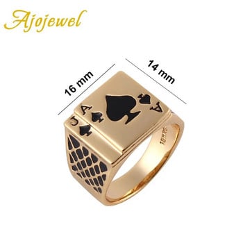 Ajojewel Златен пръстен за покер Мъжки класически бижута Cool Black Enamel Heart Anel Man Accessories