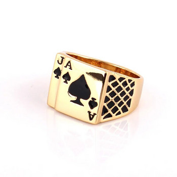 Ajojewel Златен пръстен за покер Мъжки класически бижута Cool Black Enamel Heart Anel Man Accessories