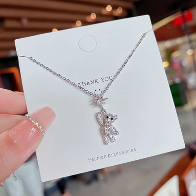 Modes smalka lāču kaklarota Spīdīga kubiskā cirkonija jauka karikatūra lāča kulonu kaklarota sievietēm Valentīna dienas dāvanu rotaslietas