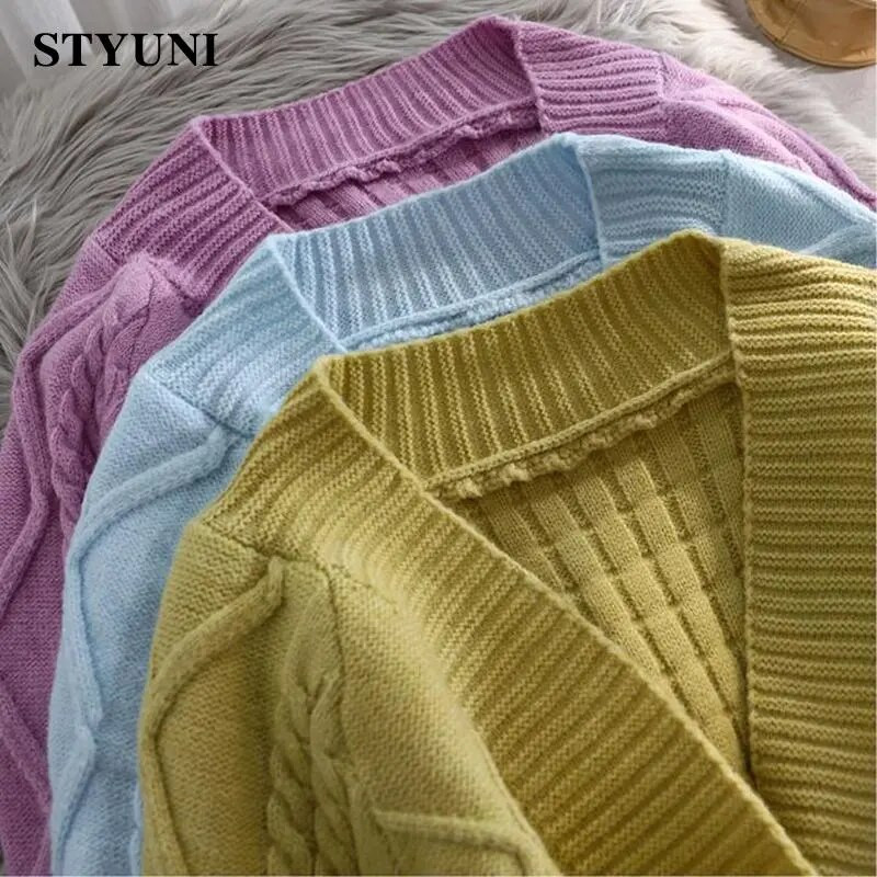 Laternas piedurknes, vienrindas vienrindas Solid Basic mīksta adīta sieviešu jaka kabata brīva bieza, silta sieviešu īsā jaka mētelis 2022