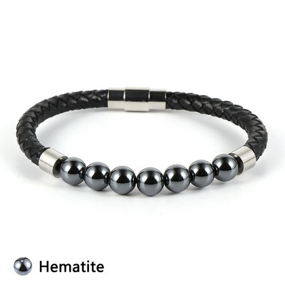 Vīriešu dabīgā akmens tīģera acs lavas roka rokassprādzes ar hematīta pērlītēm īstas ādas nerūsējošā tērauda magnētiskās sprādzes modes rotaslietas